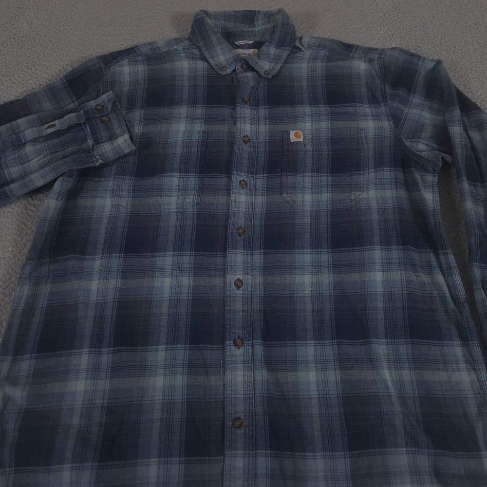 Carhartt Shirt Mens XL Tall Blue Rugged Flex Hamilton Flannel Plaid Button Up